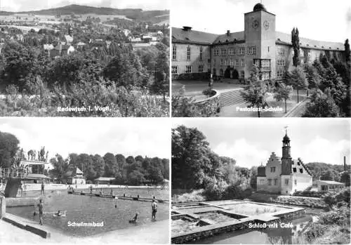 Ansichtskarte, Rodewisch, vier Abb., u.a. Schule, 1979