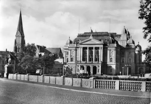 Ansichtskarte, Schwerin, Dom und Staatstheater, 1958