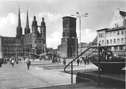 Ansichtskarte, Halle Saale, Markt, belebt, 1966