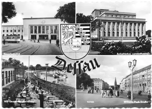 Ansichtskarte, Dessau, vier Abb., Wappen, 1956