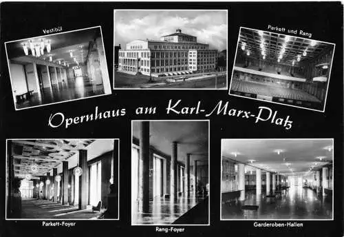 AK, Leipzig, Opernhaus am Karl-Marx-Platz, sechs Abb., gestaltet, 1961