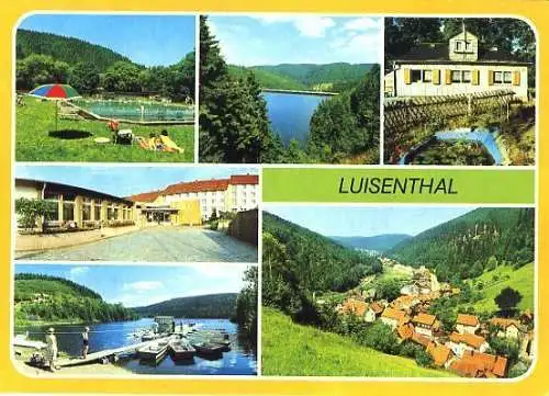 Ansichtskarte, Luisenthal Kr. Gotha, 6 Abb., u.a. Freibad, 1988