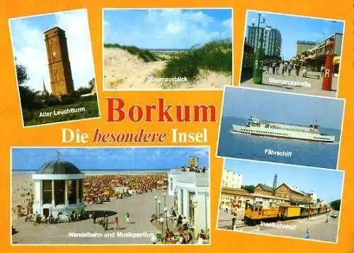 AK, Insel Borkum, 6 Abb., u.a. Inselbahnhof, ca. 1991