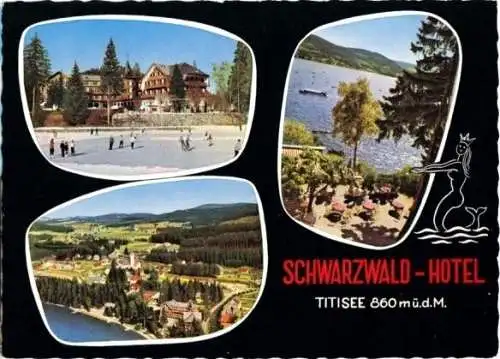Ansichtskarte, Titisee, 3 Abb., Schwarzwald-Hotel, gestaltet, 1959
