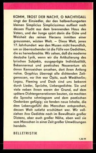 Komm, Trost der Nacht, o Nachigal, Deutsche Gedichte aus d. 17. Jh., Reclam 1977