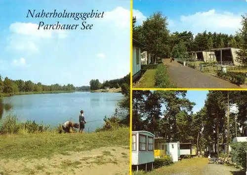 Ansichtskarte, Parchau Kr. Burg, Naherholungsgebiet Parchauer See, drei Abb., um 1989