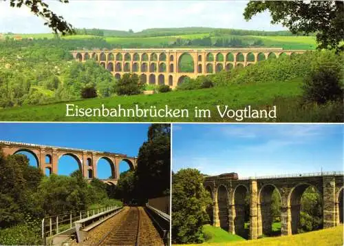 Ansichtskarte, Vogtland, Eisenbahnviadukte, drei Abb., um 1995