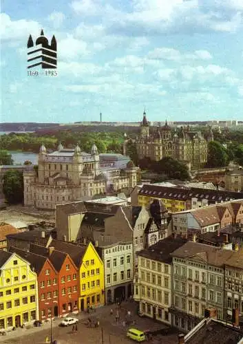 AK, Schwerin, Blick zur Altstadt mit Theater und Schloß, 1985