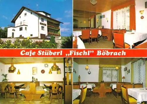 Ansichtskarte, Böbrach Bayer. Wald, "Café Stüberl Fischl", vier Abb., um 1982