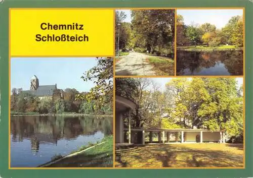 Ansichtskarte, Chemnitz, Schloßteich, vier Abb., 1990