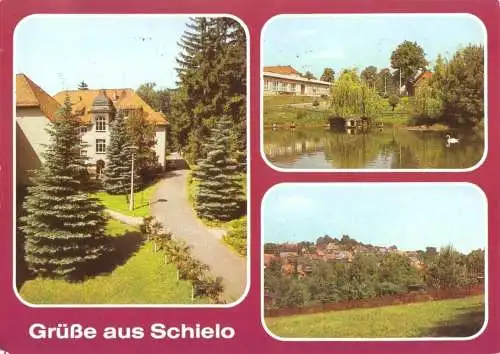 Ansichtskarte, Schielo Kr. Quedlinburg, drei Abb., 1988