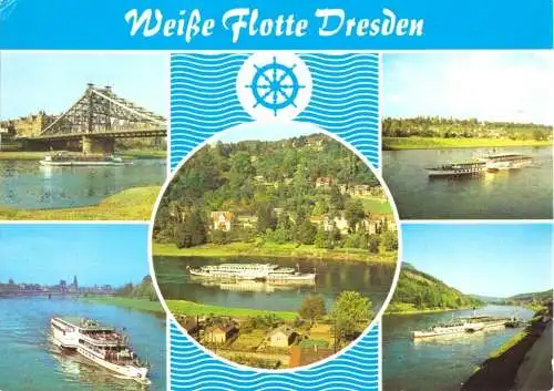 Ansichtskarte, Dresden, Weiße Flotte Dresden, fünf Abb., 1988