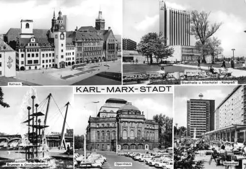 Ansichtskarte, Karl-Marx-Stadt, fünf Abb., 1977