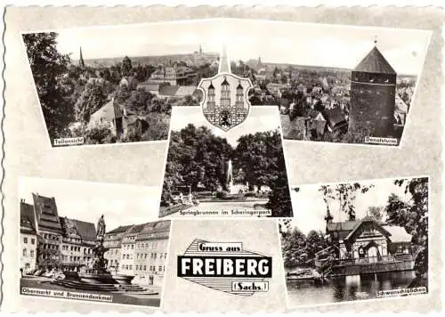 AK, Freiberg Sa., fünf Abb., gestaltet, 1966