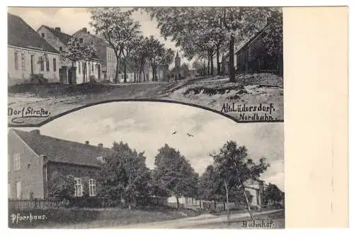 AK, Altlüdersdorf Nordbahn, Kr. Gransee, Dorfstr., Pfarrhaus u. Bahnhof, um 1908