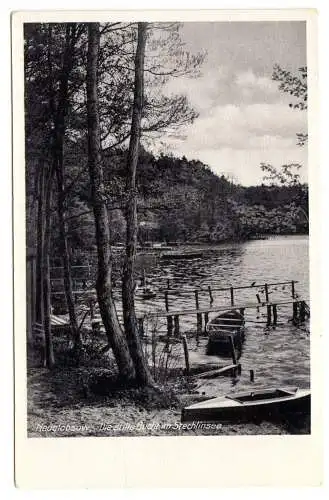 Ansichtskarte, Neuglobsow bei Gransee, Die stille Bucht am Stechlinsee, Bootsstand, 1940