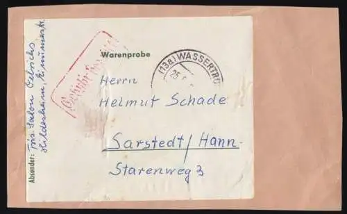 Briefstück, Gebühr-bezahlt-Stempel, (13a) Wassertrüd[ingen], 25.5.[57]