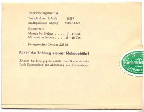 Kirchensteuerrrechnung, Ev.-Luth Kirchensteueramt Leipzig Stadt, 31.05.1972