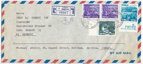 Bedarfsbeleg, R-Brief, Herzlia Israel nach 1000 Berlin 31, Herzliyya, 9.2.78
