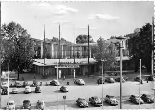 AK, Karlsruhe, Schwarzwaldhalle, zeitgen. Kfz, um 1960