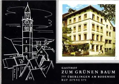 Tour. Prospekt, Überlingen am Bodensee, Gasthof Zum grünen Baum, um 1970