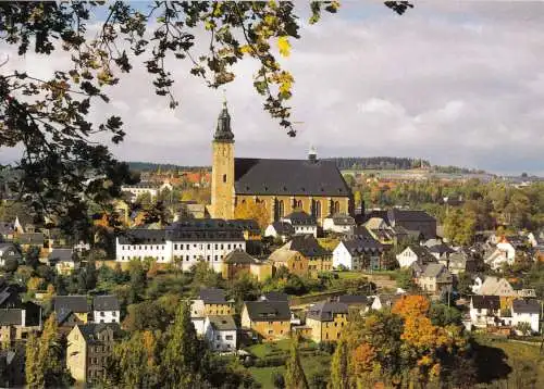 AK, Bergstadt Schneeberg Erzgeb., Teilansicht mit Kirche, um 1995