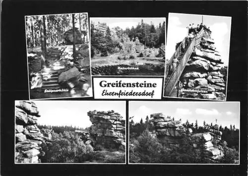 Ansichtskarte, Ehrenfriedersdorf, Erholungsgebiet Greifensteine, fünf Abb., gestaltet, 1966