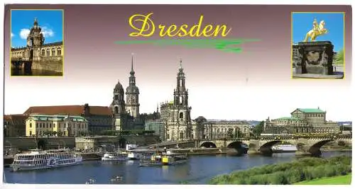 Ansichtskarte lang, Dresden, drei Abb., um 2004