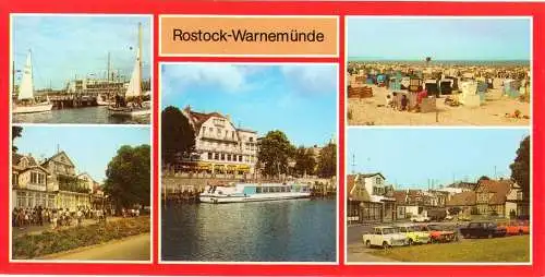 Ansichtskarte lang, Rostock Warnemünde, fünf Abb., 1988