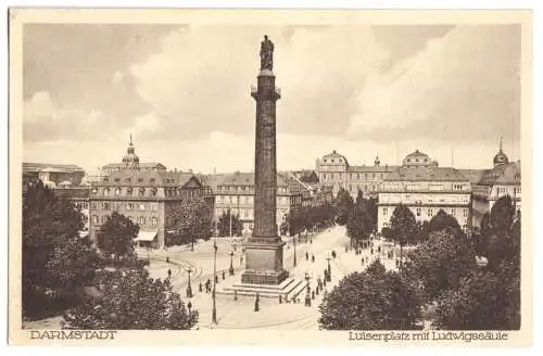 AK, Darmstadt, Luisenplatz mit Ludwigssäule, um 1929
