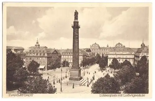 Ansichtskarte, Darmstadt, Luisenplatz mit Ludwigssäule, um 1929