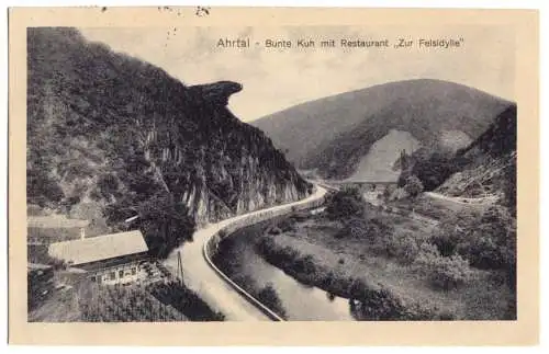 Ansichtskarte, Ahrtal, Bunte Kuh mit Restaurant "Zur Felsidylle", um 1920