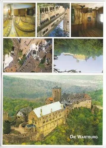 Doppel-Ansichtskarte, Eisenach, Die Wartburg, sechs Abb., um 2000