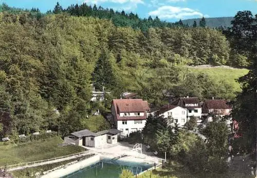 Ansichtskarte, Bad Grund, Oberharz, Am Schwimmbad, um 1970