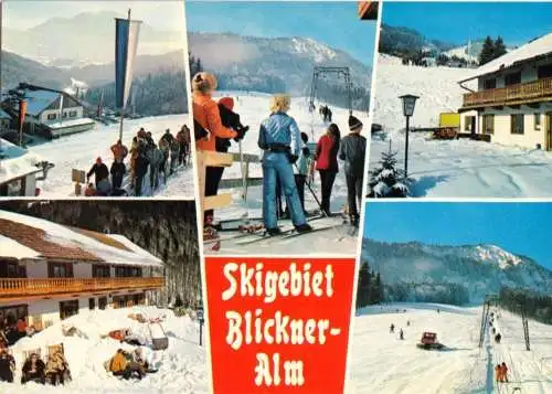 Ansichtskarte, Blickner-Alm bei Ruhpolding Obb., fünf Winteransichten, 1986