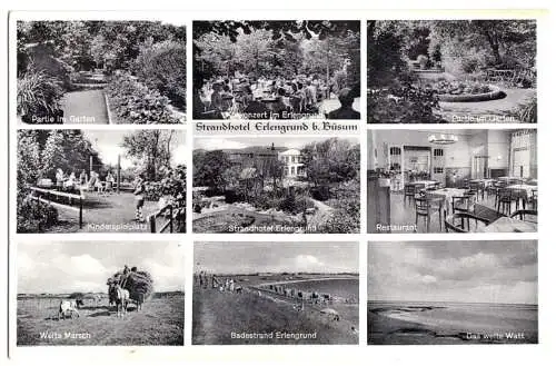 Ansichtskarte, Büsum, Strandhotel Erlengrund b. Büsum, neun Abb., um 1955