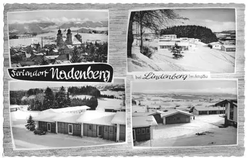 Ansichtskarte, Feriendorf Nadenberg bei Lindenberg im Allgäu, vier Winteransichten, 1966