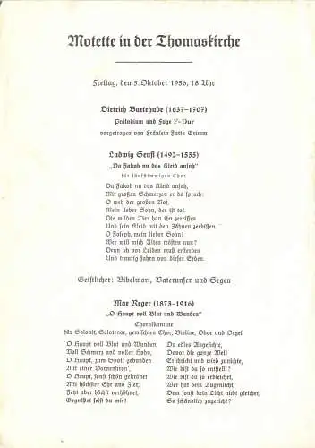 Konzertprogramm, Motette in der Thomaskirche, 5.10.1956