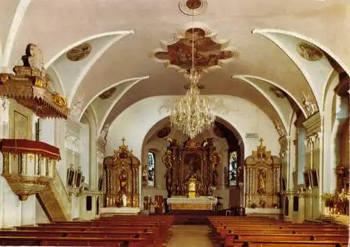 Ansichtskarte, Fichtelberg, Kath. Pfarrkirche, Innenansicht, um 1980
