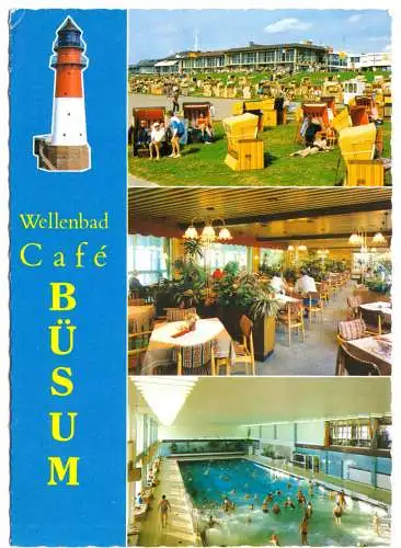 Ansichtskarte, Büsum, Wellenbad-Café, drei Abb., 1995
