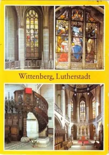 Ansichtskarte, Wittenberg Lutherstadt, vier Abb., Schloßkirche
