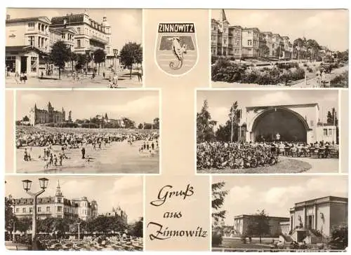 Ansichtskarte, Ostseebad Zinnowitz auf Usedom, sechs Abb.,  gestaltet, 1965