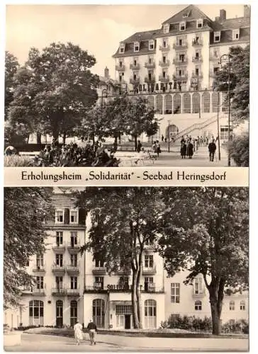 Ansichtskarte, Seebad Heringsdorf auf Usedom, Erholungsheim "Solidarität", zwei Abb., 1965