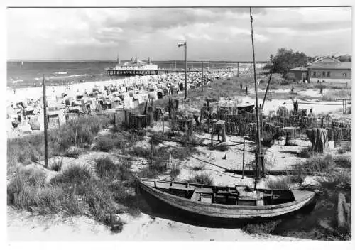 AK, Seebad Ahlbeck auf Usedom, Fischerstrand mit Blick zur Seebrücke, 1982