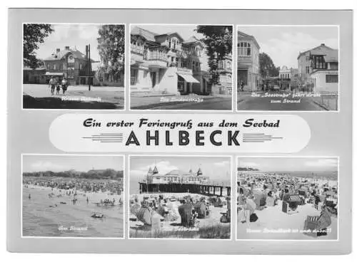 Ansichtskarte, Seebad Ahlbeck auf Usedom, sechs Abb., gestaltet, 1965