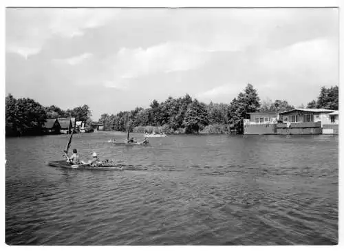 Ansichtskarte, Mirow Meckl., Partie am Kanal, Faltboote, 1975