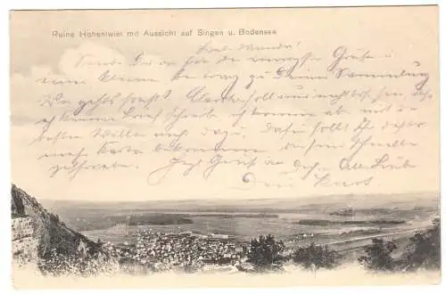 Ansichtskarte, Singen Hohentwiel, Blick von der Festungsruine auf Singen u. Bodensee, 1902