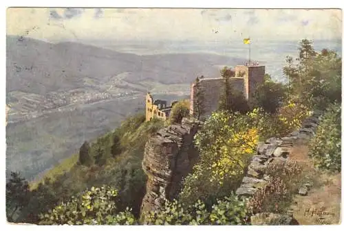 AK, Baden-Baden, Altes Schloß, Künstlerkarte, um 1910