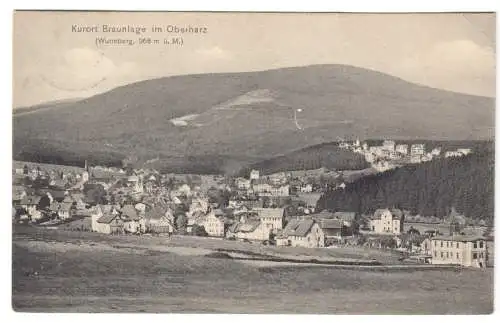 Ansichtskarte, Braunlage Oberharz, Teilansicht mit Wurmberg, 1910