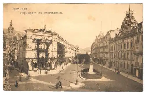 Ansichtskarte, Baden-Baden, Leopoldsplatz und Sophienstr., 1907